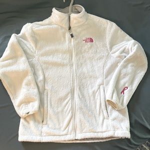 Women’s large Breast Cancer Awareness Edition White Fleece North Face Jacket